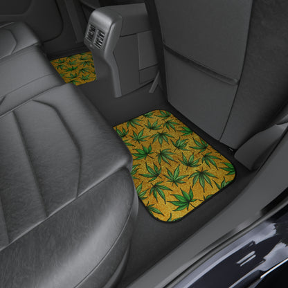 Gold And Green Marijuana Pot Weed Leaf With Gold Background 420 Car Mats (Set of 4)